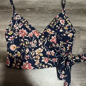 Navy Floral Wrap Crop Top